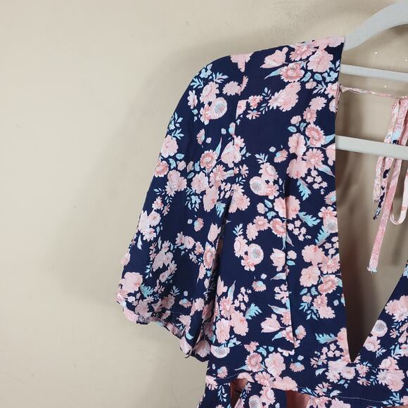 4/$25 Rumor Mixed Print Tie Back Romper with Cutout Detail Size S - Picture 6 of 13